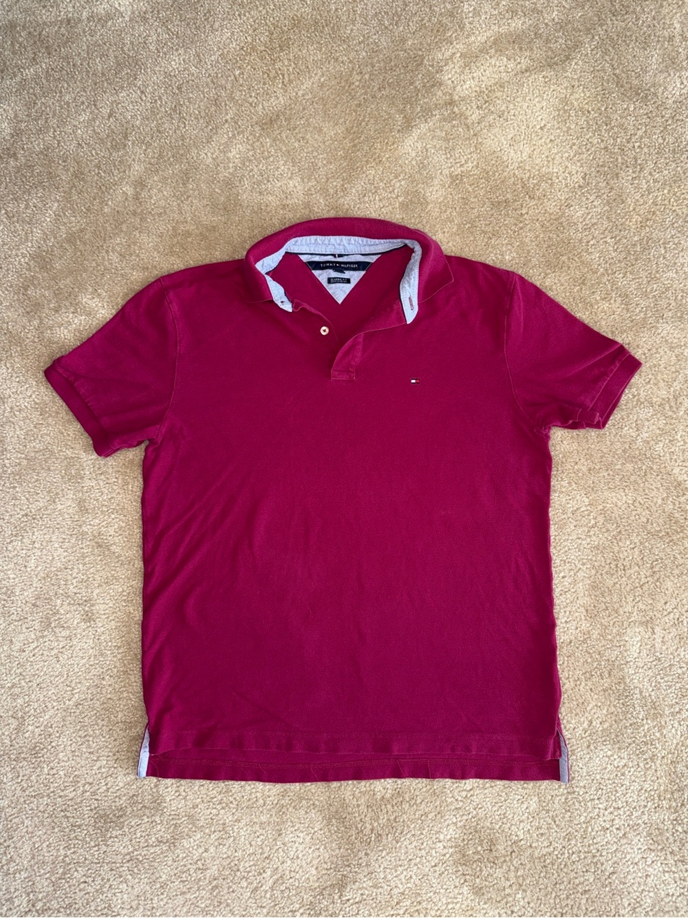 Tommy Hilfiger Classic Fit Short Sleeve Polo Shirt Magenta Pink Men's Large